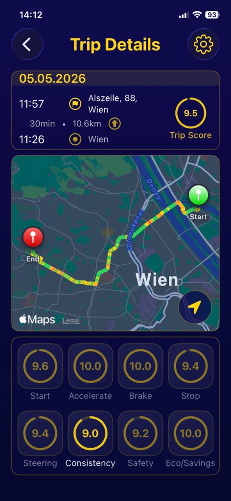 GoSmooth trip details with map and scores